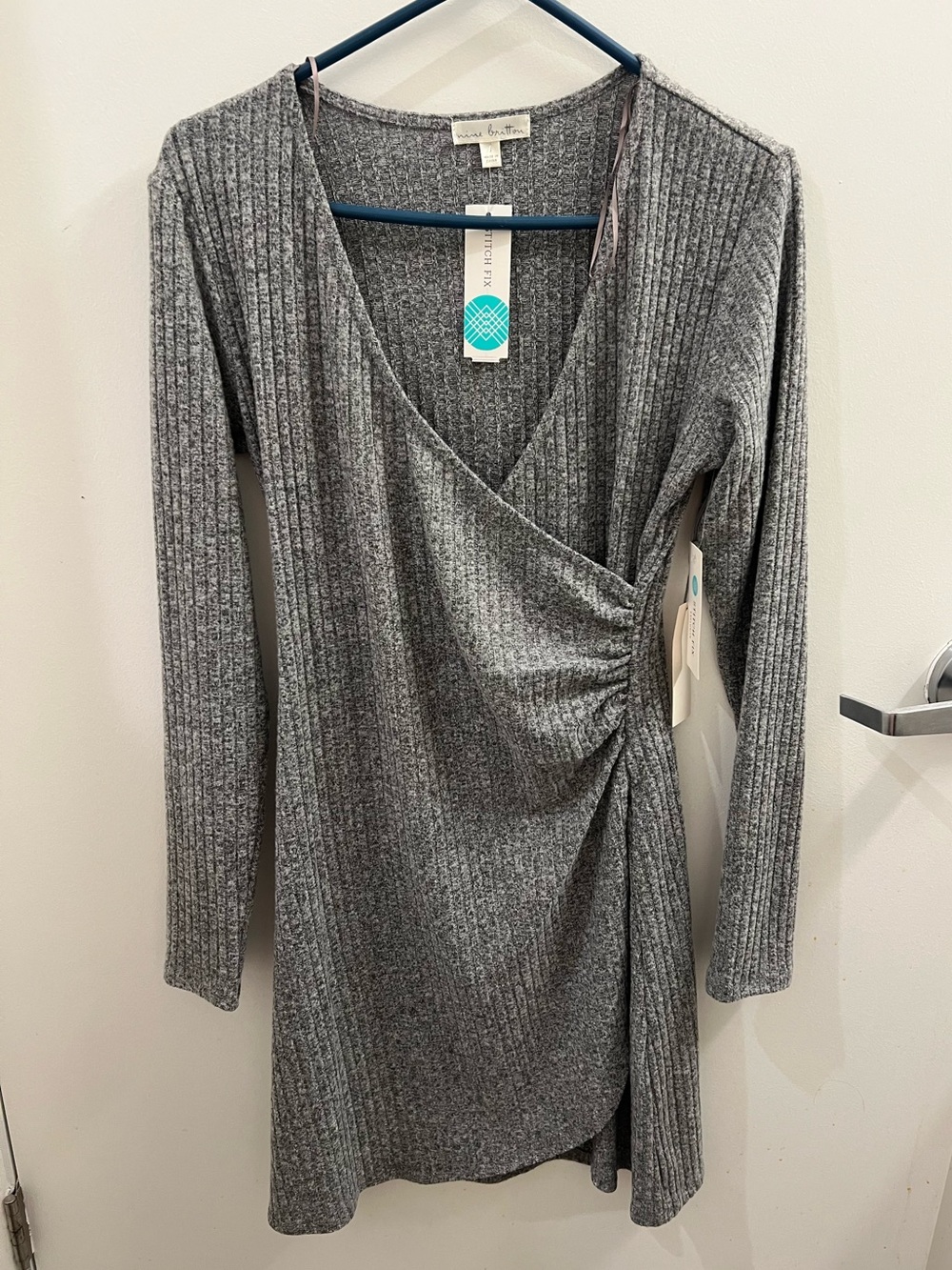 Nine Britton Gray Ribbed Wrap Dress - Long Sleeve